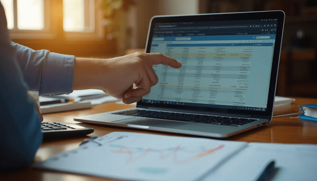 Espacio de trabajo tutorial profesional mostrando laptop con interfaz de Exchange Rates Pro, materiales educativos y configuración de aprendizaje paso a paso